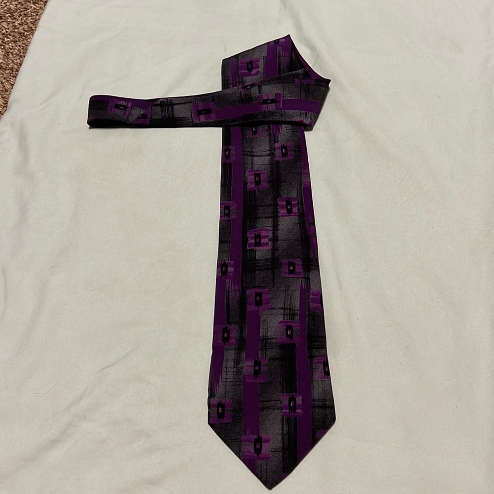 Manzoni purple/greys 100% silk necktie
